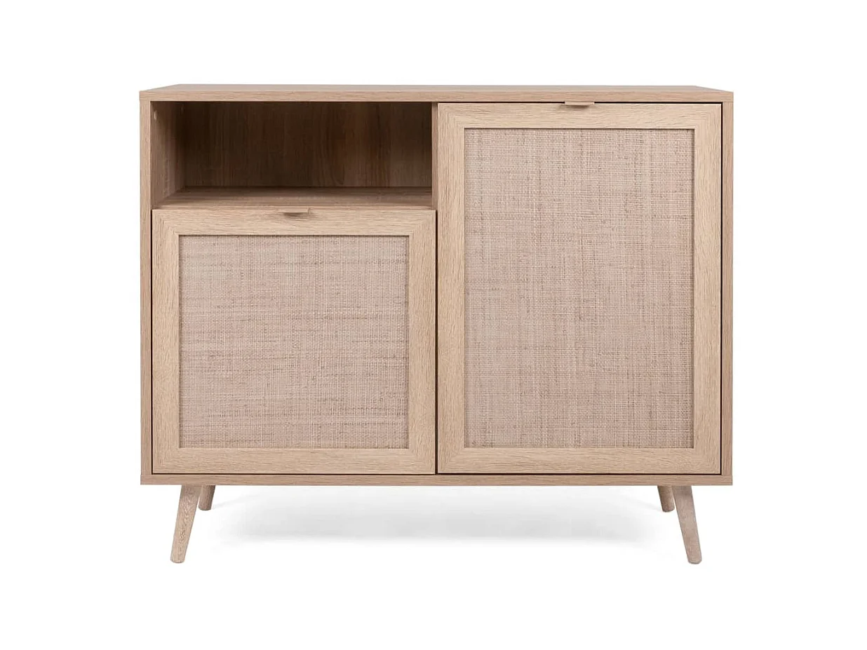 Buffet, Bahut, Meuble de rangement Bali 01A Chêne sonoma et impression de canne EGER79153 BonneVie Meuble