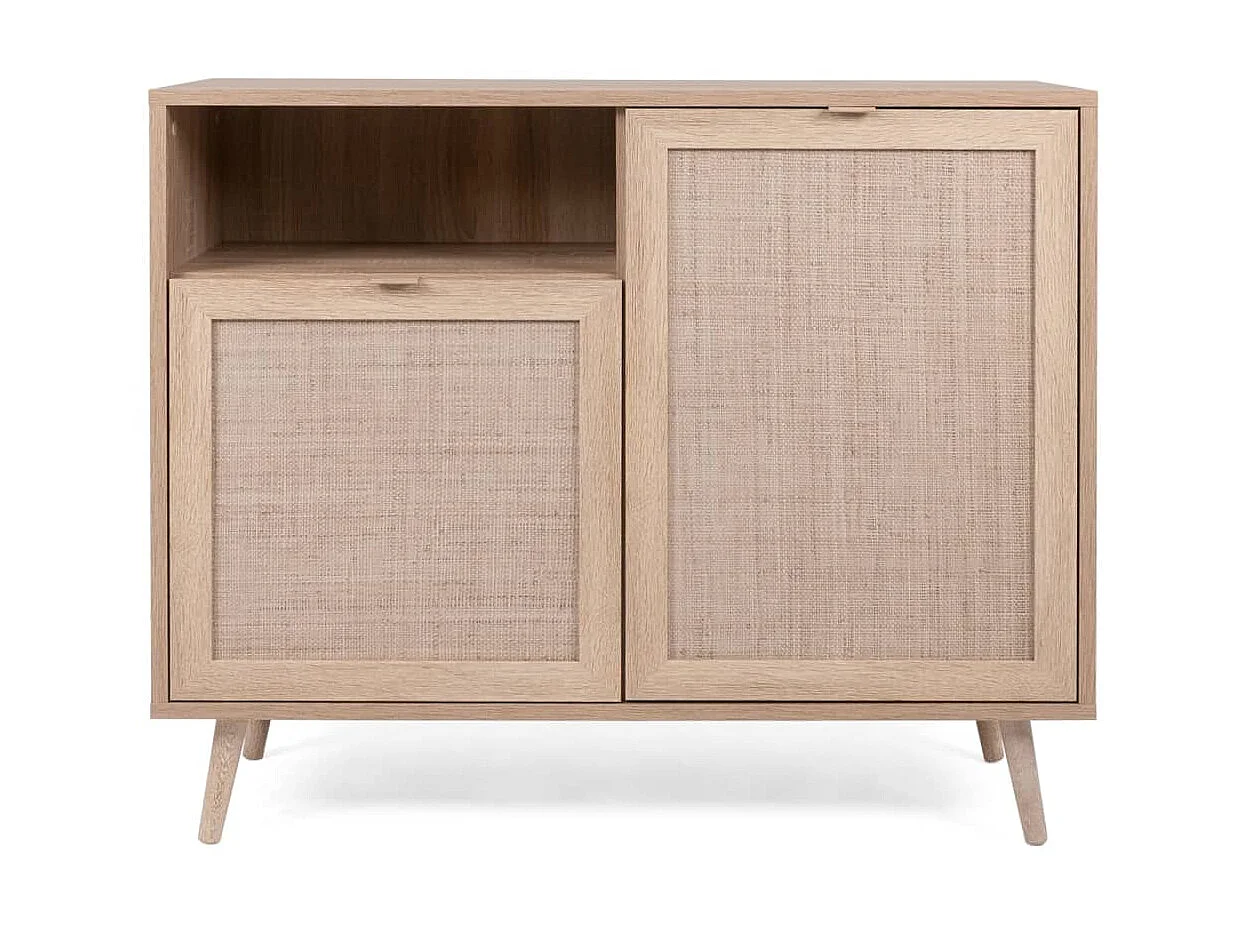 Buffet, Bahut, Meuble de rangement Bali 01A Chêne sonoma et impression de canne EGER79153 BonneVie Meuble