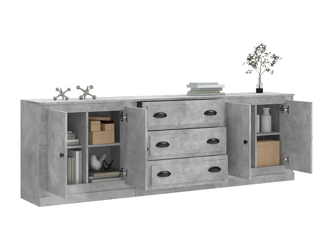 Buffets 3 pcs gris béton bois d'ingénierie EGER94655