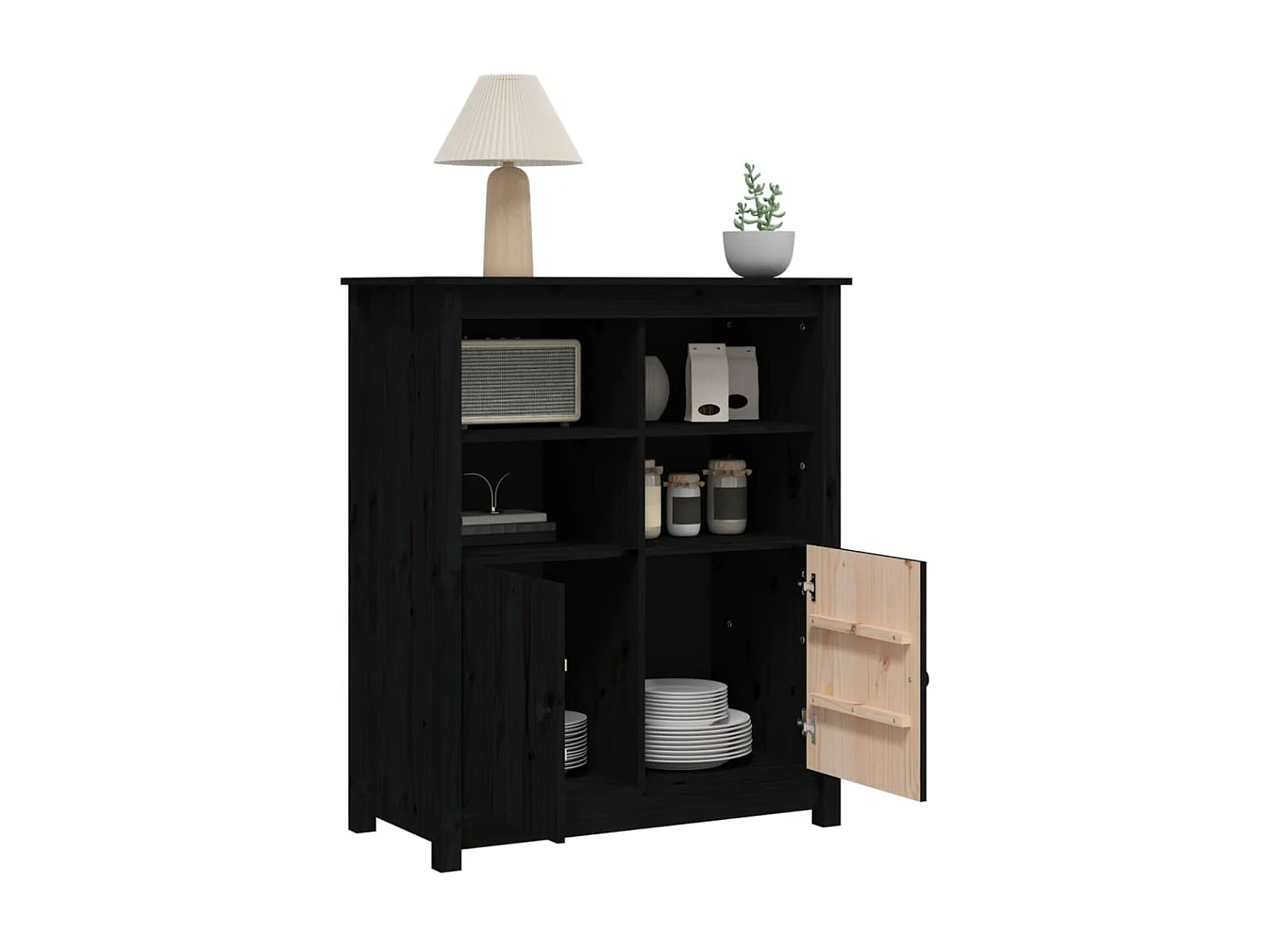Buffet Noir 83x41,5x100 cm Bois massif de pin EGER37990