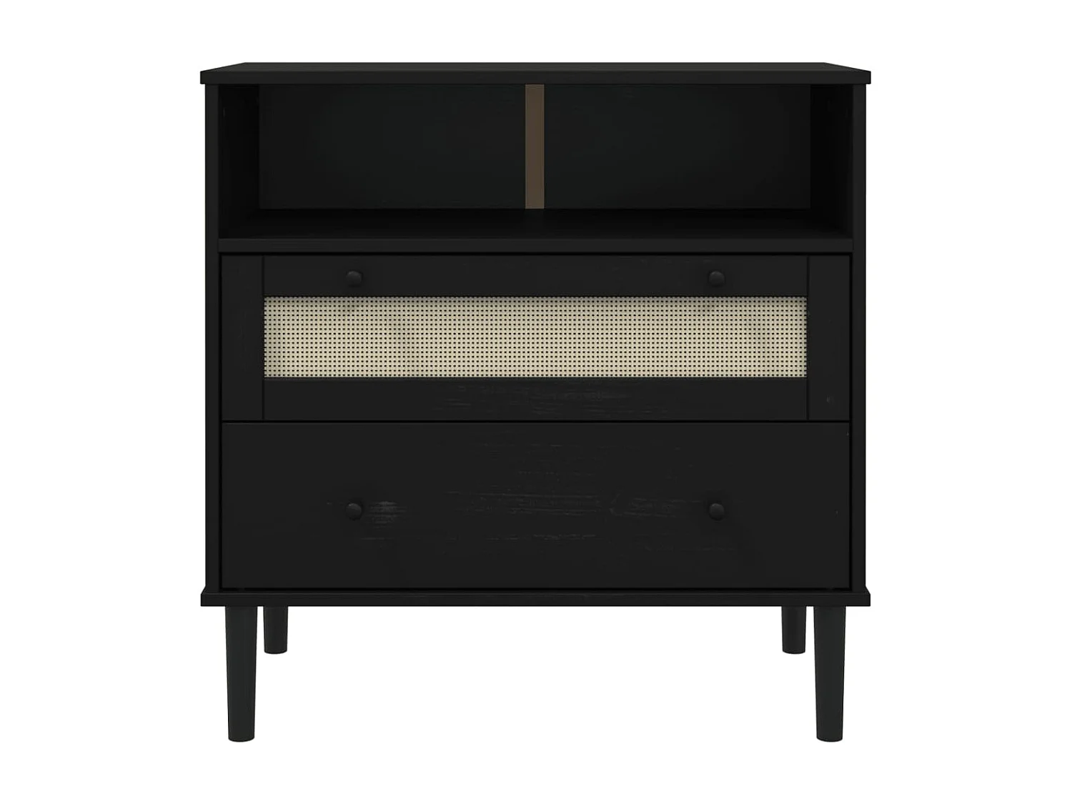 Aparador SENJA aspecto de ratán madera pino negro 80x40x80 cm ES19156