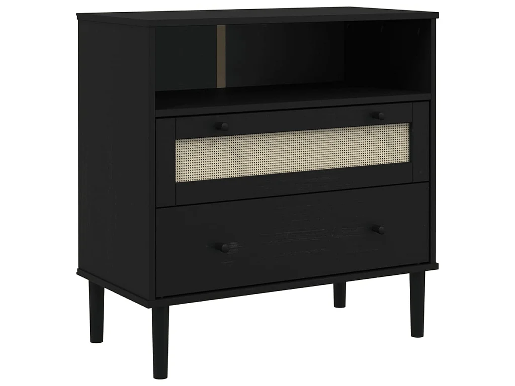 Dressoir SENJA rattan-look 80x40x80 cm massief grenenhout zwart NL133022