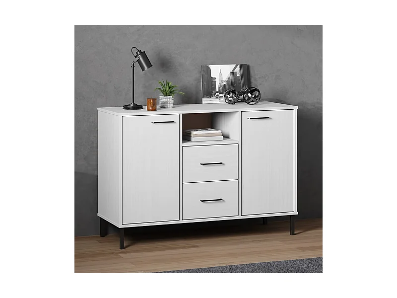 Aparador c/ pernas metal 113x40x77cm madeira maciça OSLO branco PT377364