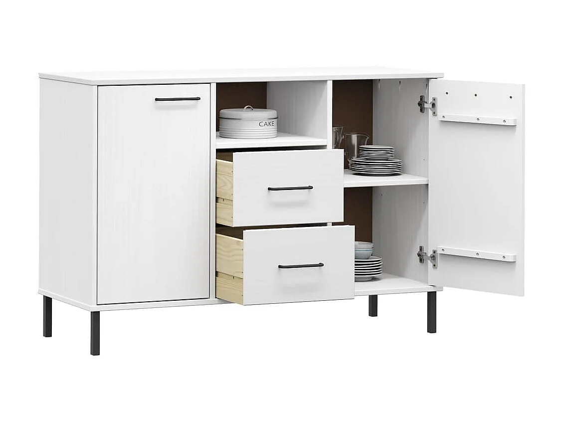 Dressoir met metalen poten OSLO 113x40x77 cm grenenhout wit NL709197