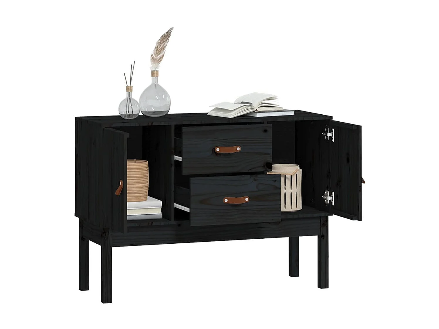 Buffet Noir 110x40x78 cm Bois massif de pin EGER68695