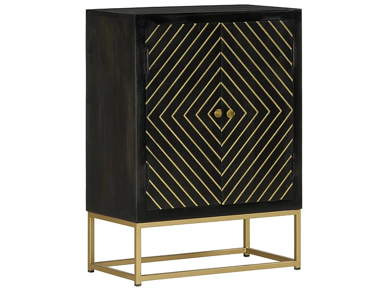Buffet avec 2 portes noir et doré 55x30x75 cm manguier EGER62507