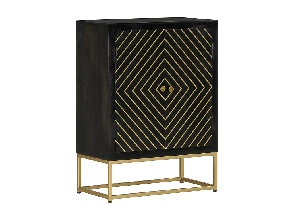 Buffet avec 2 portes noir et doré 55x30x75 cm manguier EGER62507