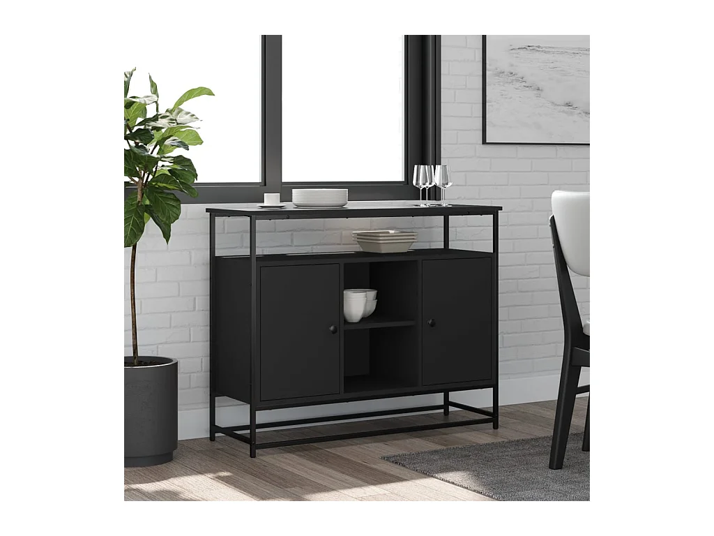 Buffet noir 100x35x80 cm bois d'ingénierie WOS9808