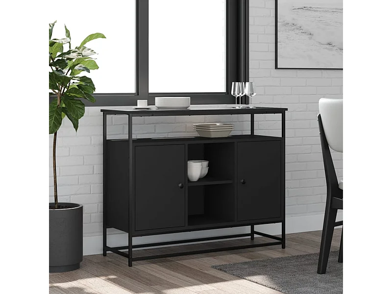 Buffet noir 100x35x80 cm bois d'ingénierie WOS9808