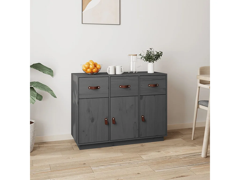 Aparador de madera maciza de pino gris 100x40x75 cm ES89395