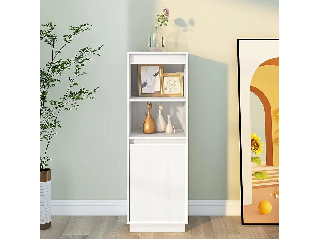 Buffet haut Blanc 37x34x110 cm Bois massif de pin EGER15065