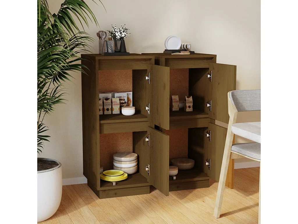 Buffets 2 pcs Marron miel 31,5x34x75 cm Bois massif de pin EGER55201