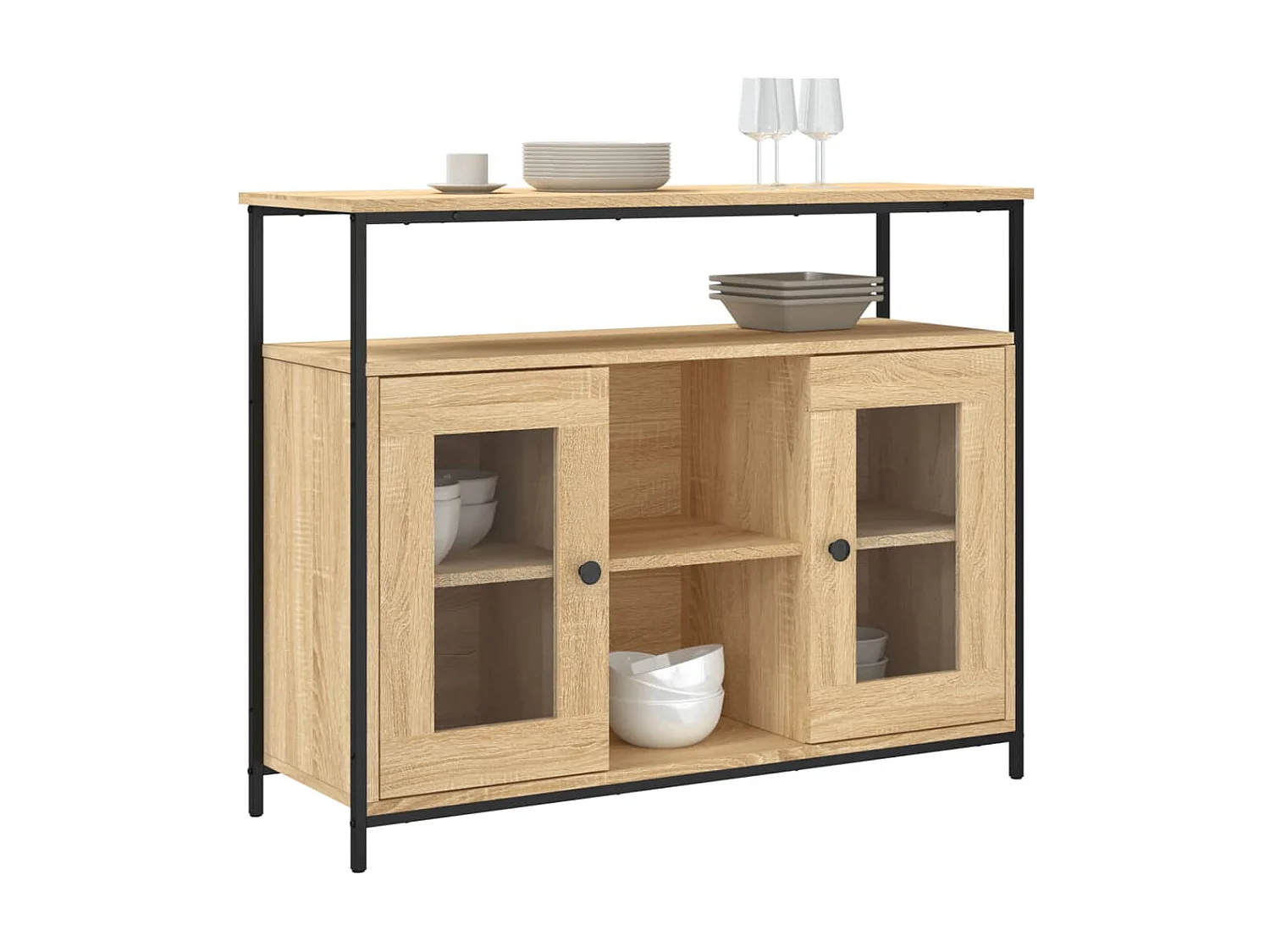 Buffet chêne sonoma 100x35x80 cm bois d'ingénierie QWE26427