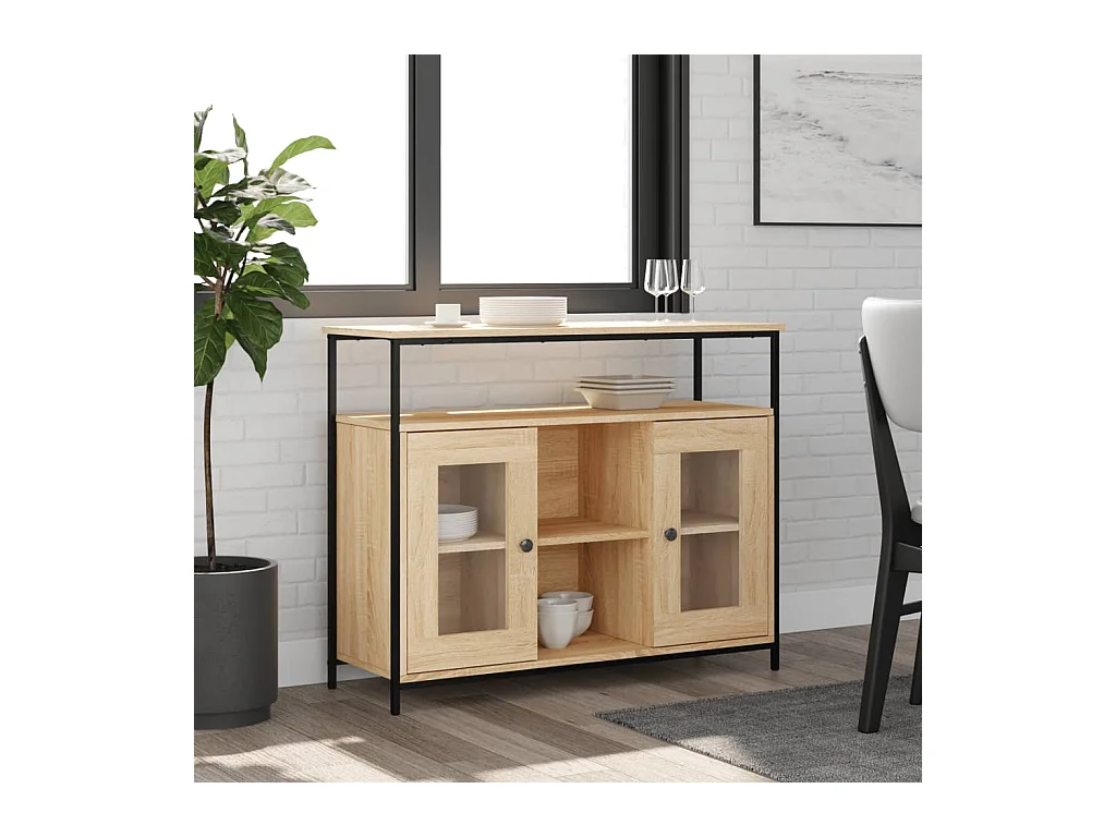 Dressoir 100x35x80 cm bewerkt hout sonoma eikenkleurig NL27643