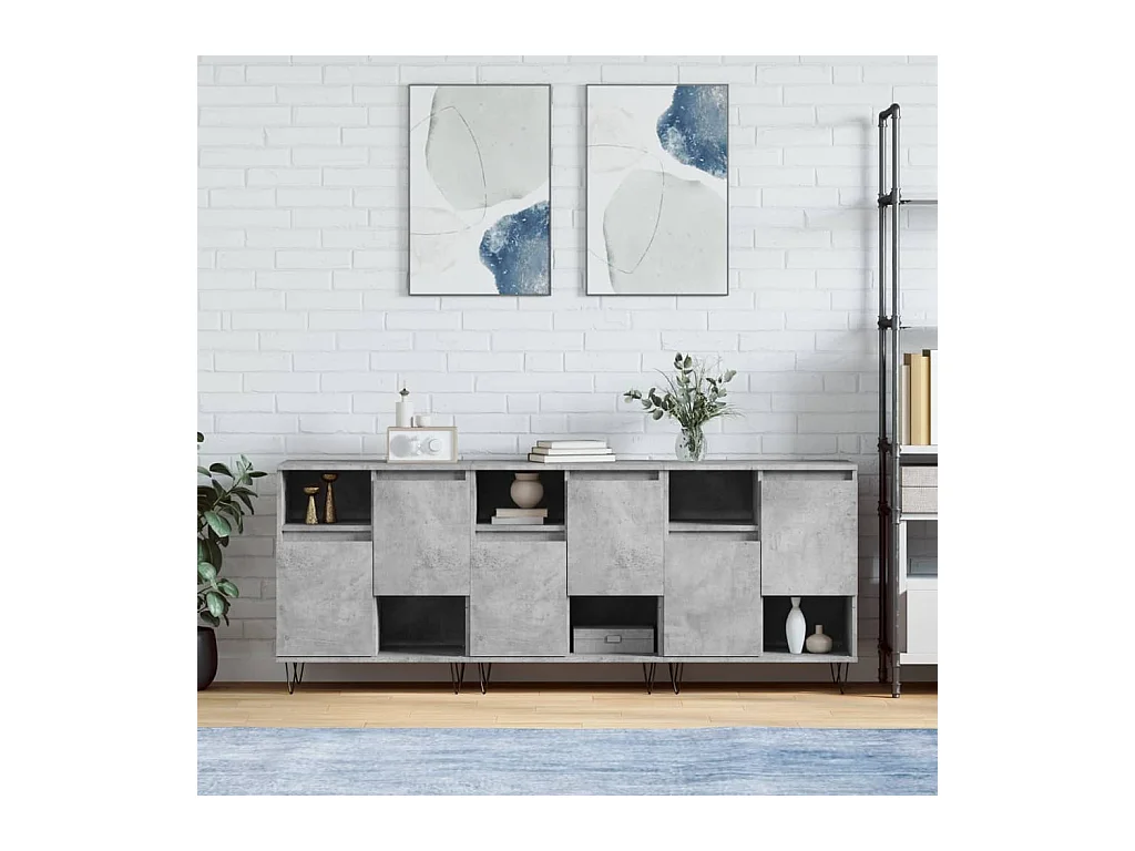 lot de 3 Buffets gris béton bois d'ingénierie QWE98707