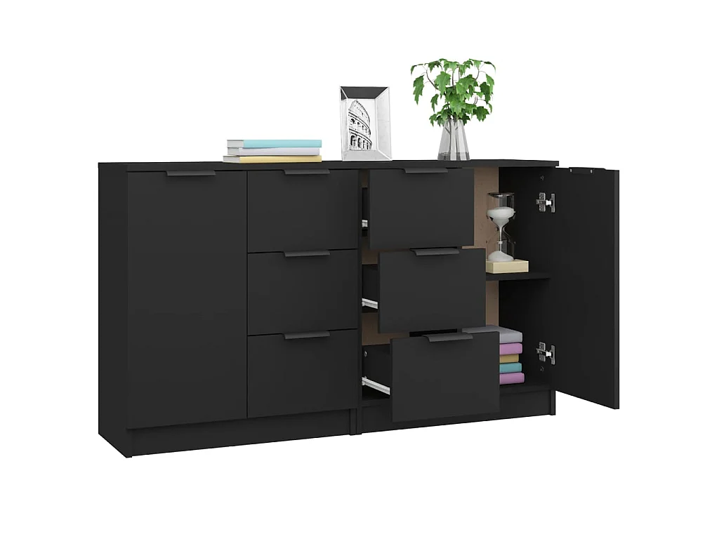 Aparadores 2 pcs 60x30x70 cm derivados de madeira preto PT683581