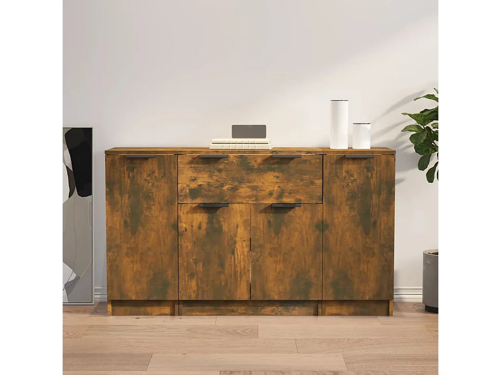 Dressoirs 3 st bewerkt hout gerookt eikenkleurig NL31392