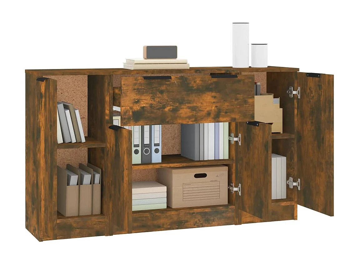 Dressoirs 3 st bewerkt hout gerookt eikenkleurig NL31392