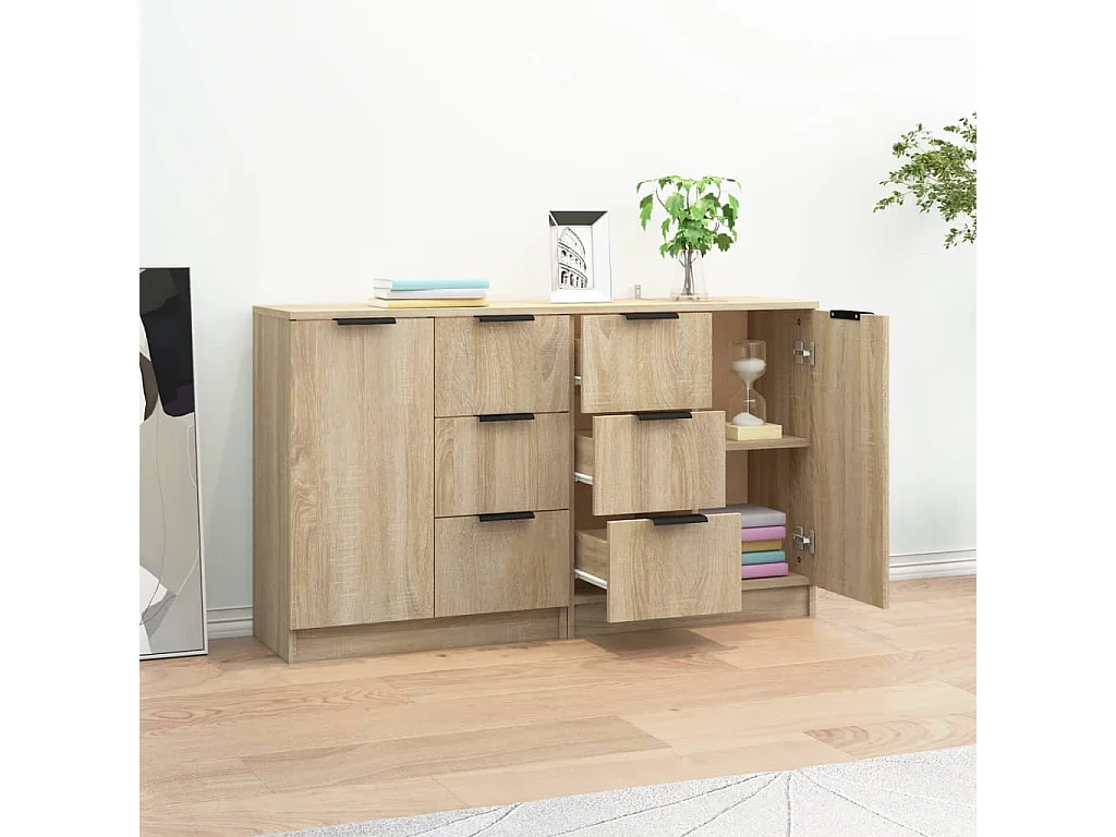 Dressoirs 2 st 60x30x70 cm bewerkt hout sonoma eikenkleurig NL98719
