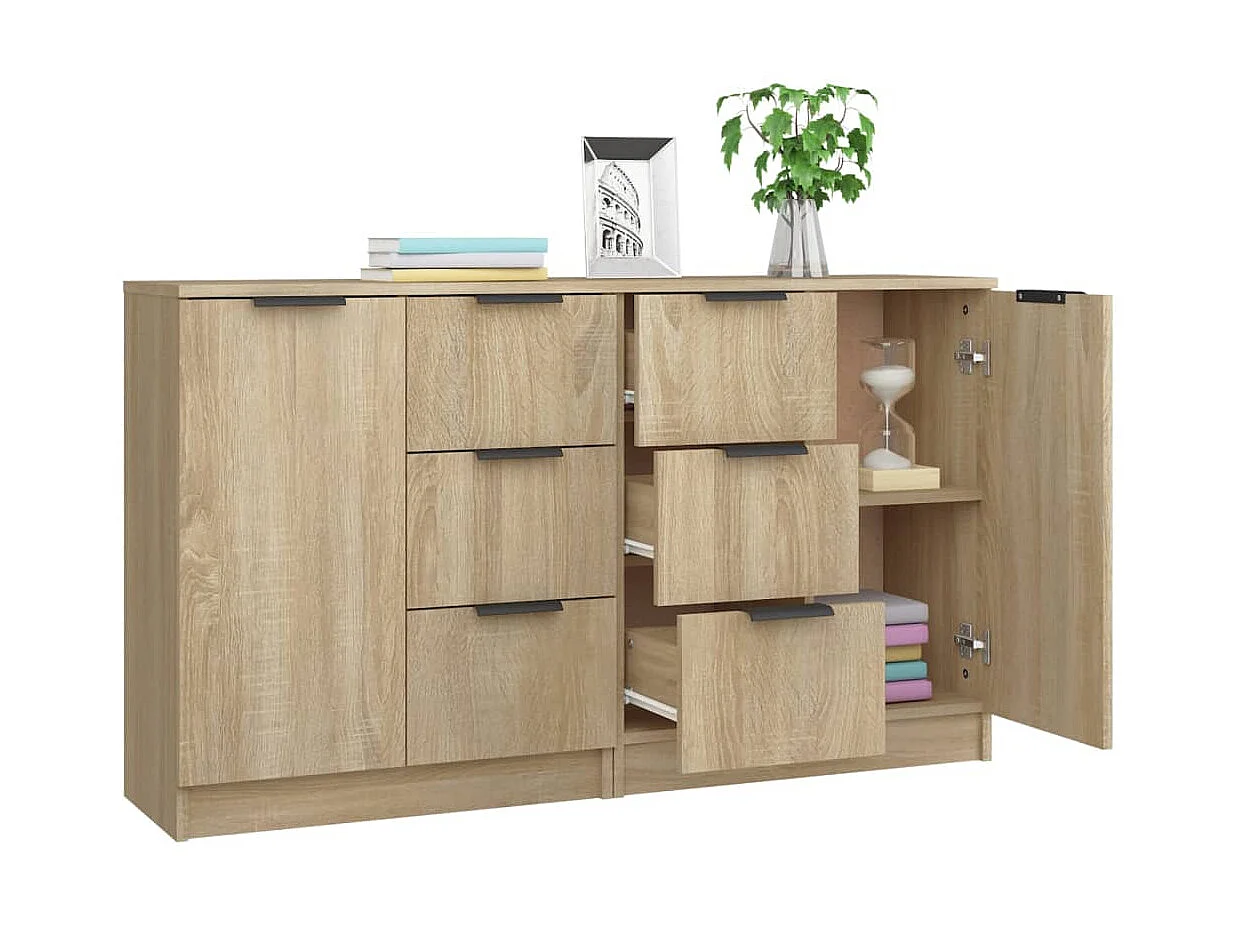 Dressoirs 2 st 60x30x70 cm bewerkt hout sonoma eikenkleurig NL98719