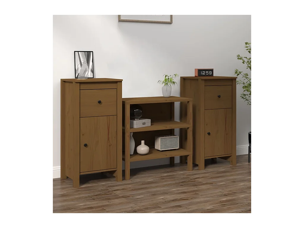 Buffets 2 pcs Marron miel 40x35x80 cm Bois massif de pin EGER86182