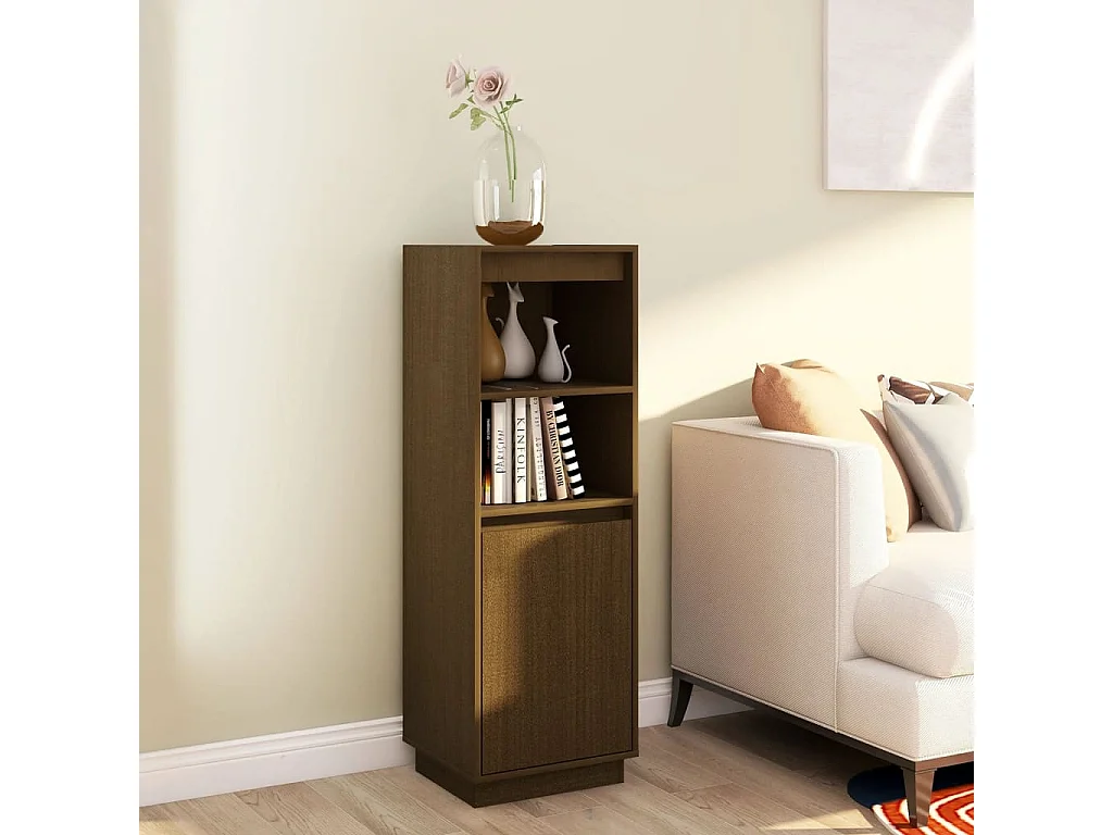 Buffet haut Marron miel 37x34x110 cm Bois massif de pin QWE97138