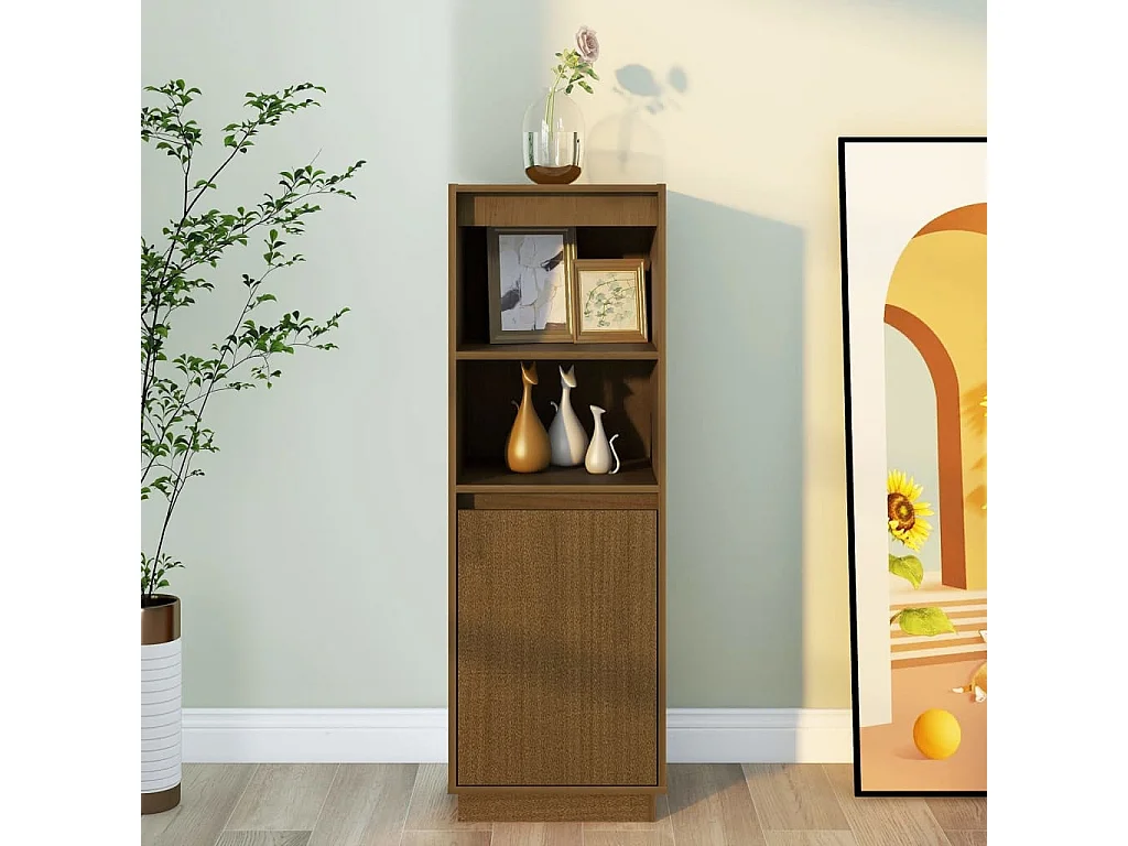 Buffet haut Marron miel 37x34x110 cm Bois massif de pin QWE97138