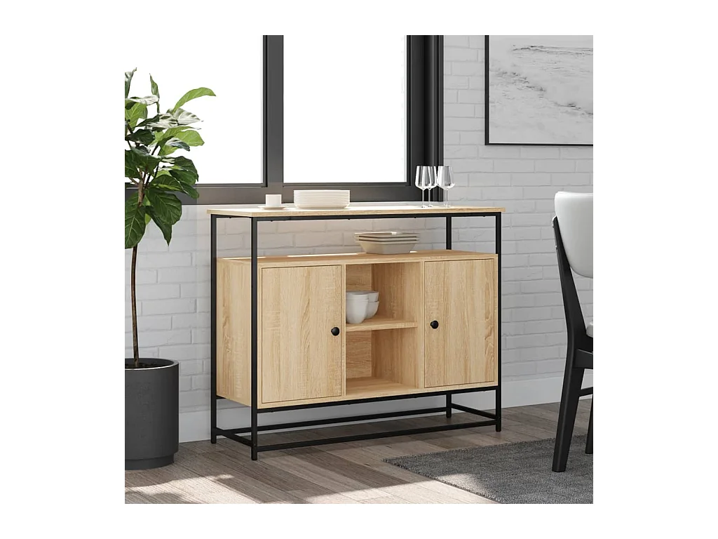 Buffet chêne sonoma 100x35x80 cm bois d'ingénierie QWE94889