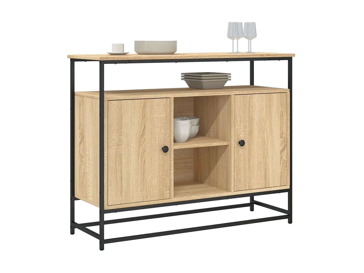 Buffet chêne sonoma 100x35x80 cm bois d'ingénierie QWE94889