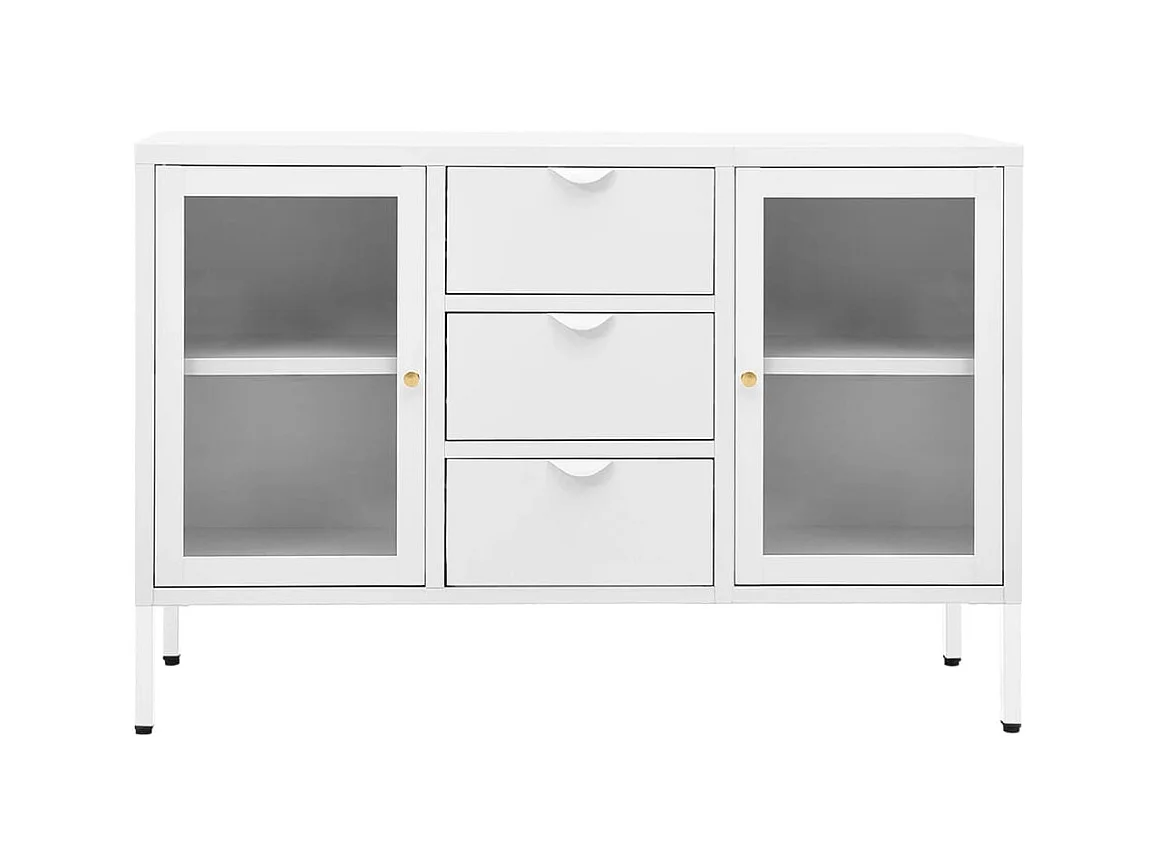 Buffet Blanc 105x35x70 cm Acier et verre trempé QWE90436