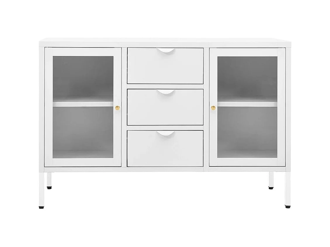 Buffet Blanc 105x35x70 cm Acier et verre trempé QWE90436