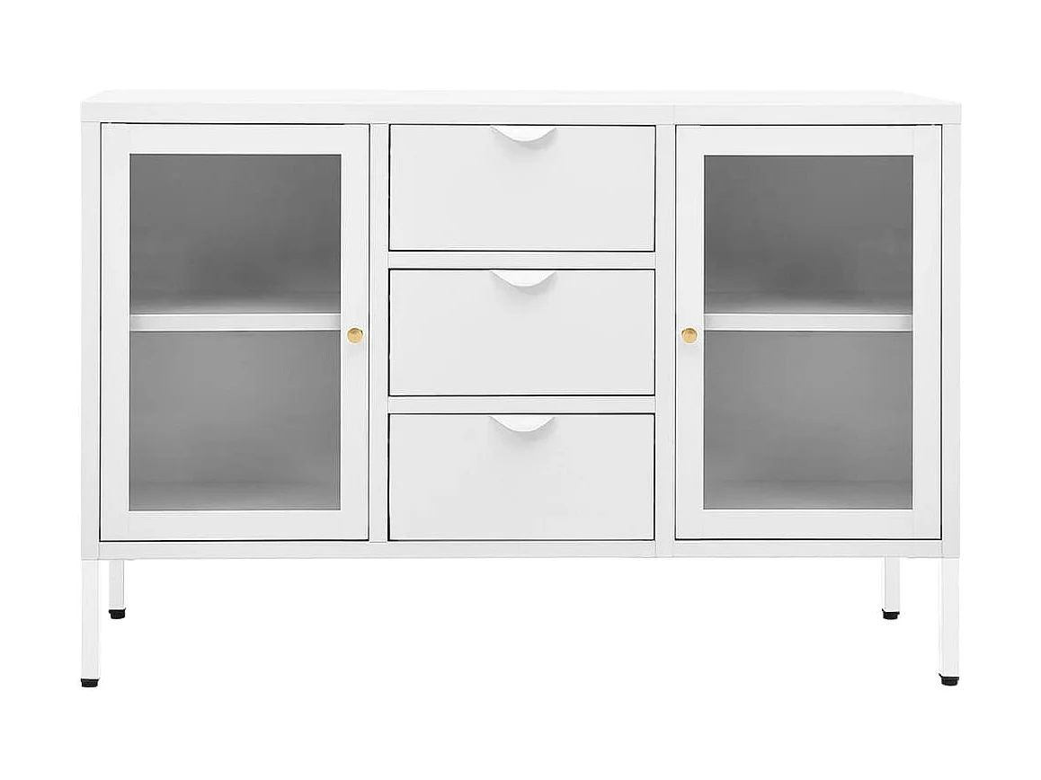 Dressoir 105x35x70 cm staal en gehard glas wit NL795743
