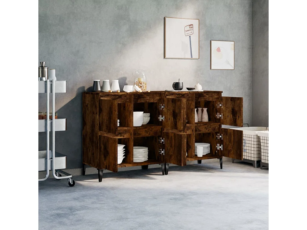 Aparadores 2 pcs 60x35x70 cm derivados madeira carvalho fumado PT378541