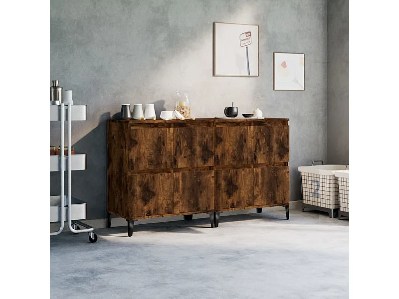 Dressoirs 2 st 60x35x70 cm bewerkt hout gerookt eikenkleurig NL79540