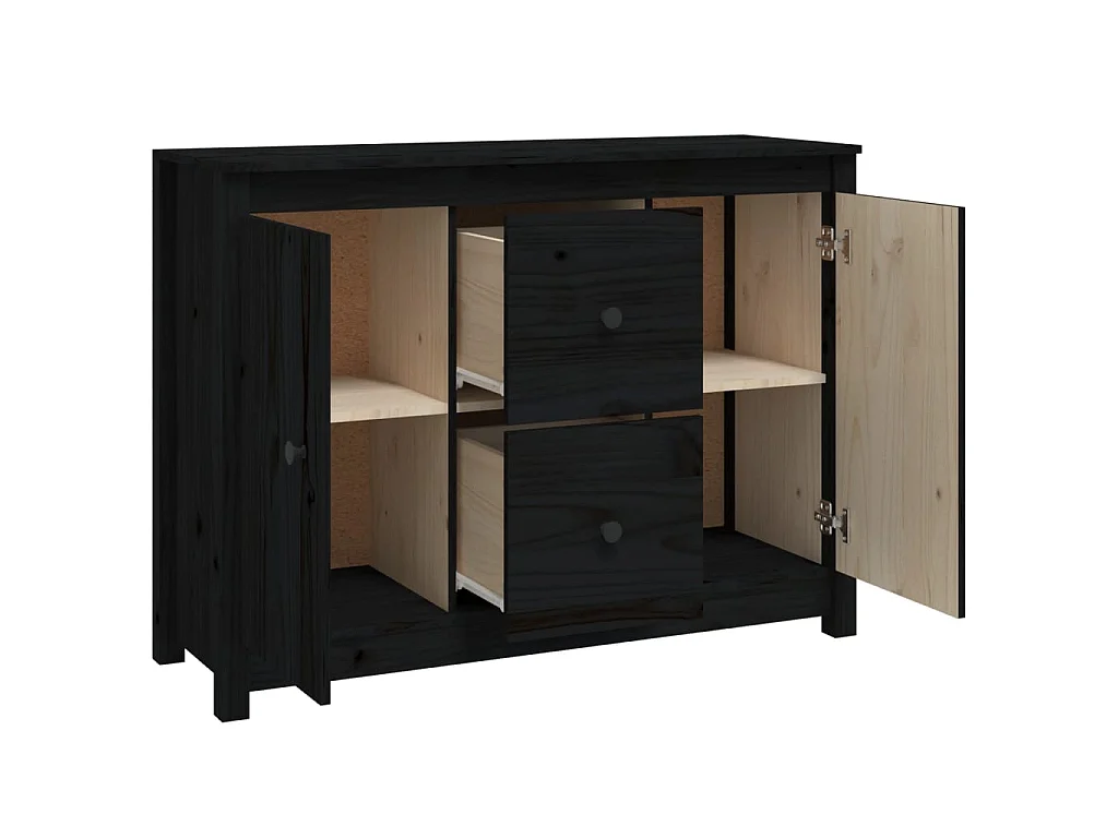 Buffet Noir 100x35x74 cm Bois massif de pin EGER75513
