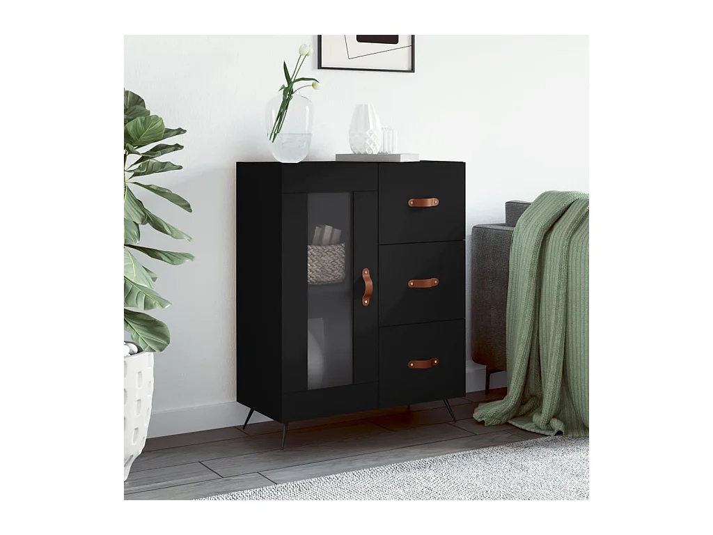Buffet noir 69,5x34x90 cm bois d'ingénierie QWE12008