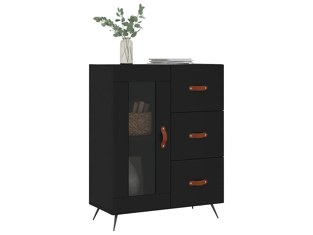 Buffet noir 69,5x34x90 cm bois d'ingénierie QWE12008