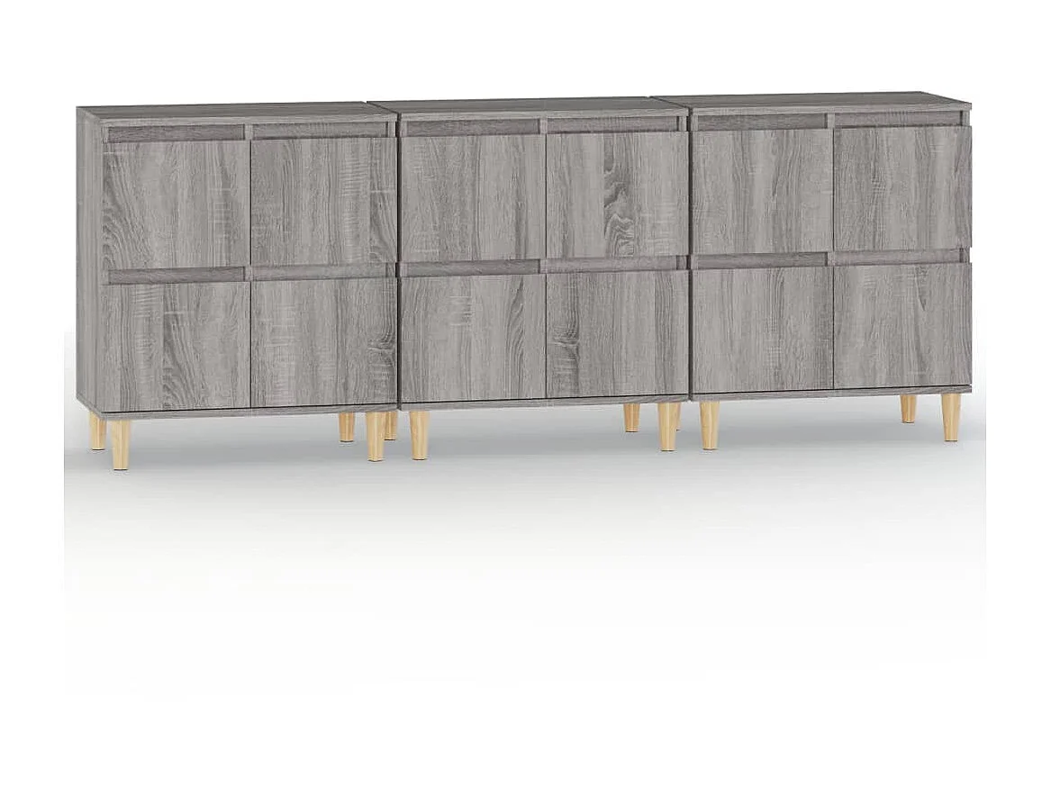 Aparadores 3 pcs 60x35x70 cm derivados madeira cinza sonoma PT736451