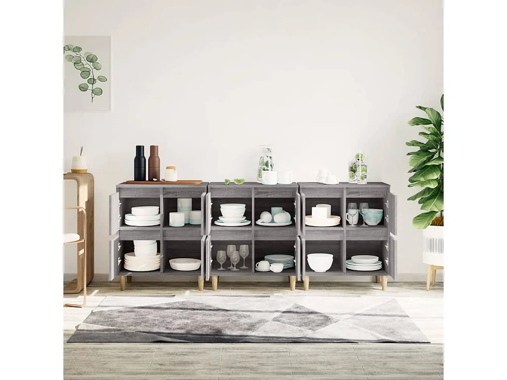 Aparadores 3 pcs 60x35x70 cm derivados madeira cinza sonoma PT736451