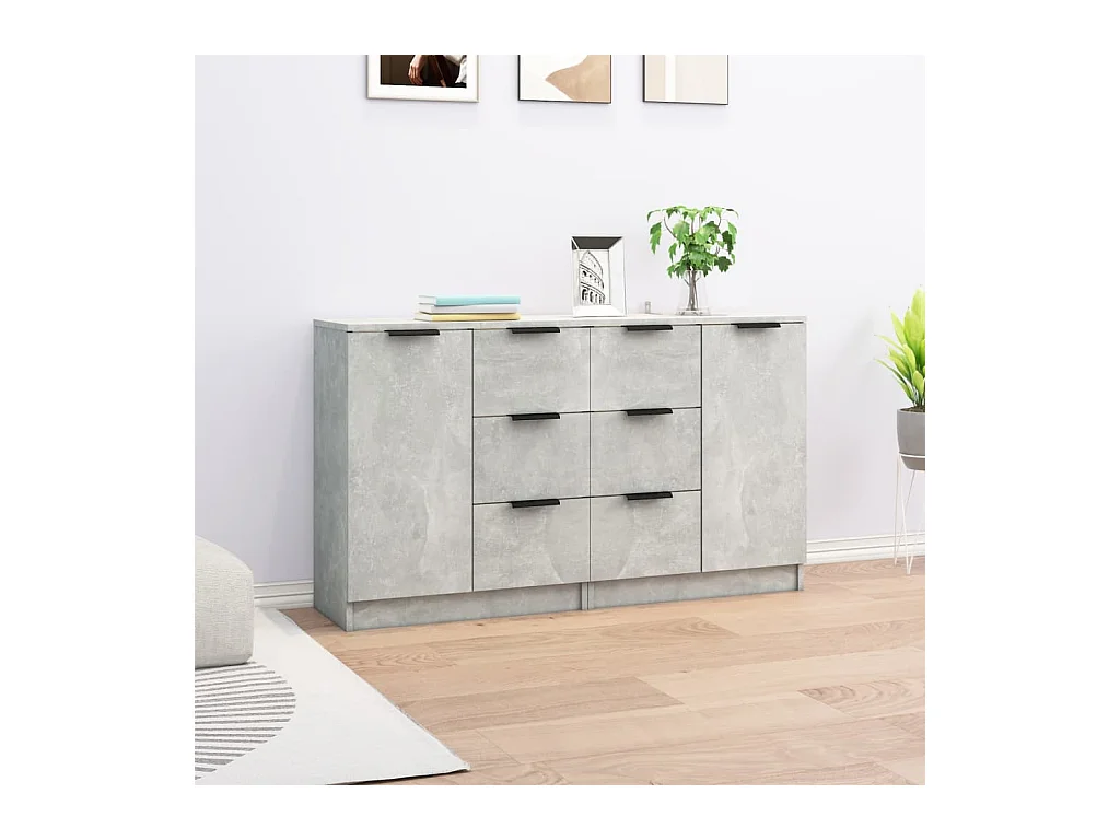 Buffets 2 pcs Gris béton 60x30x70 cm Bois d'ingénierie EGER67003