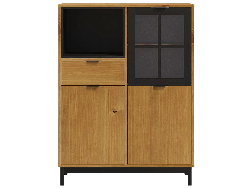 Highboard,Kommode mit Glastür FLAM 92x40x122,5 cm Massivholz Kiefer -gkd494281