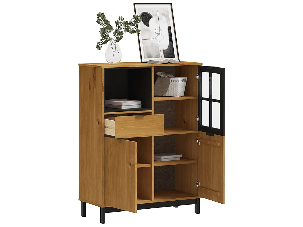 Buffet haut avec porte vitrée FLAM 92x40x122,5 cm bois massif de pin QWE63308