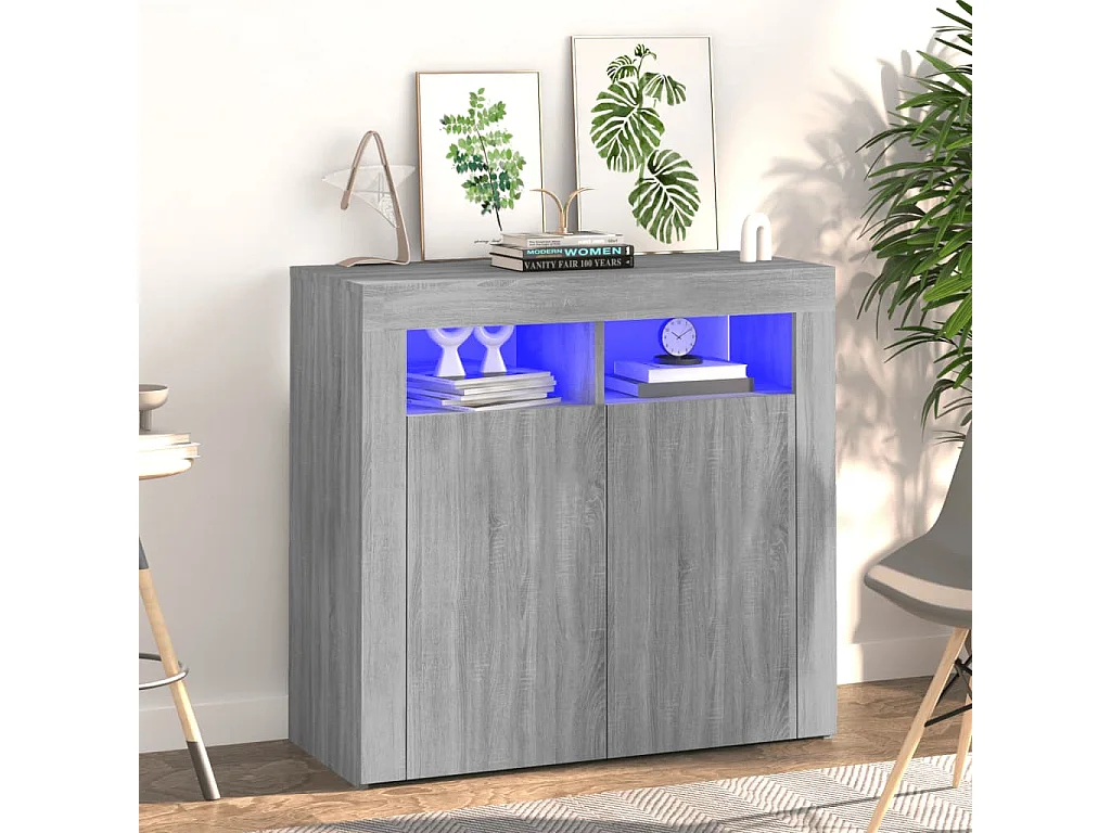 Buffet avec lumières LED sonoma gris 80x35x75 cm EGER32579
