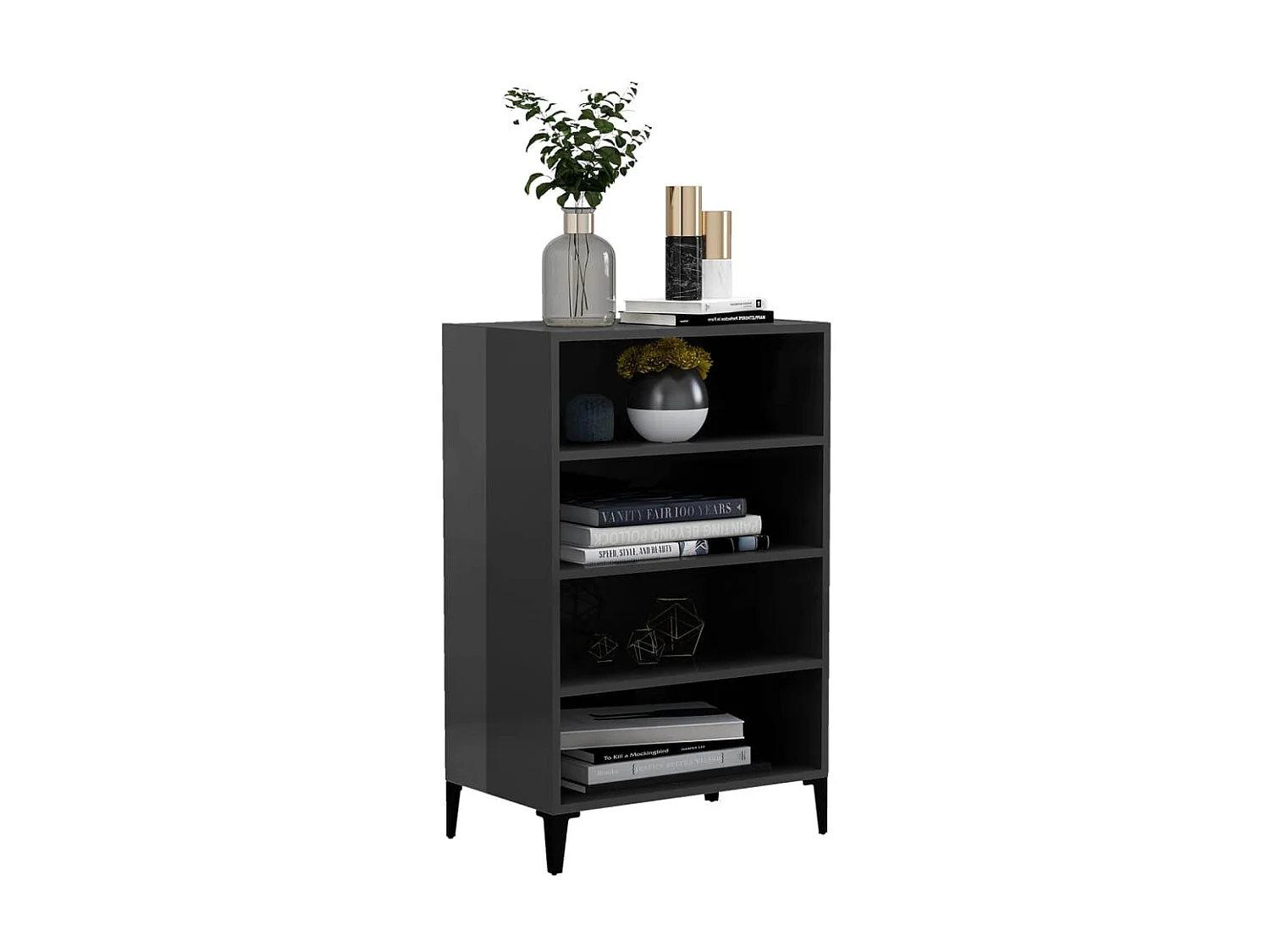 Dressoir 57x35x90 cm bewerkt hout hoogglans grijs NL997828