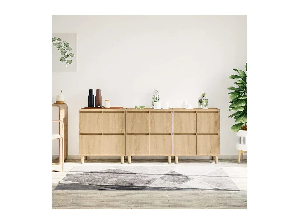 Buffets 3 pcs chêne sonoma 60x35x70 cm bois d'ingénierie EGER35747