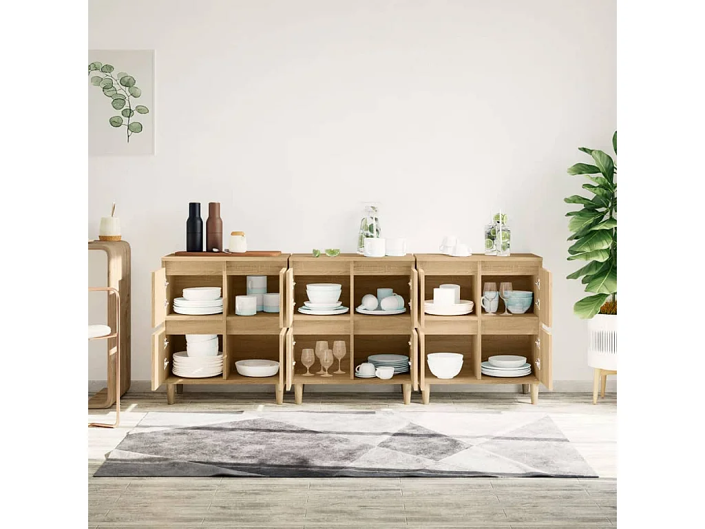 Buffets 3 pcs chêne sonoma 60x35x70 cm bois d'ingénierie EGER35747