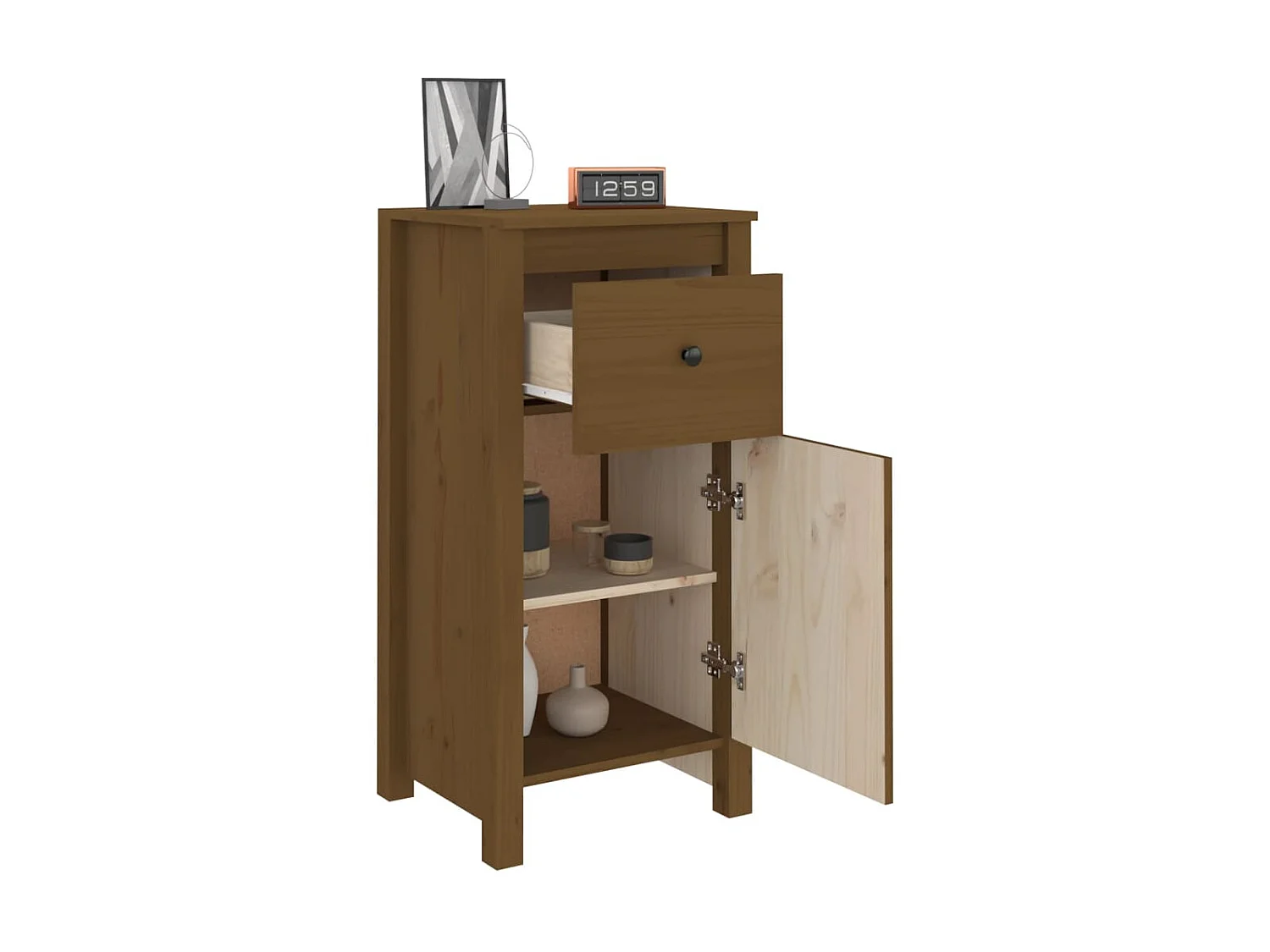 Aparador de madera maciza de pino marrón miel 40x35x80 cm ES98711