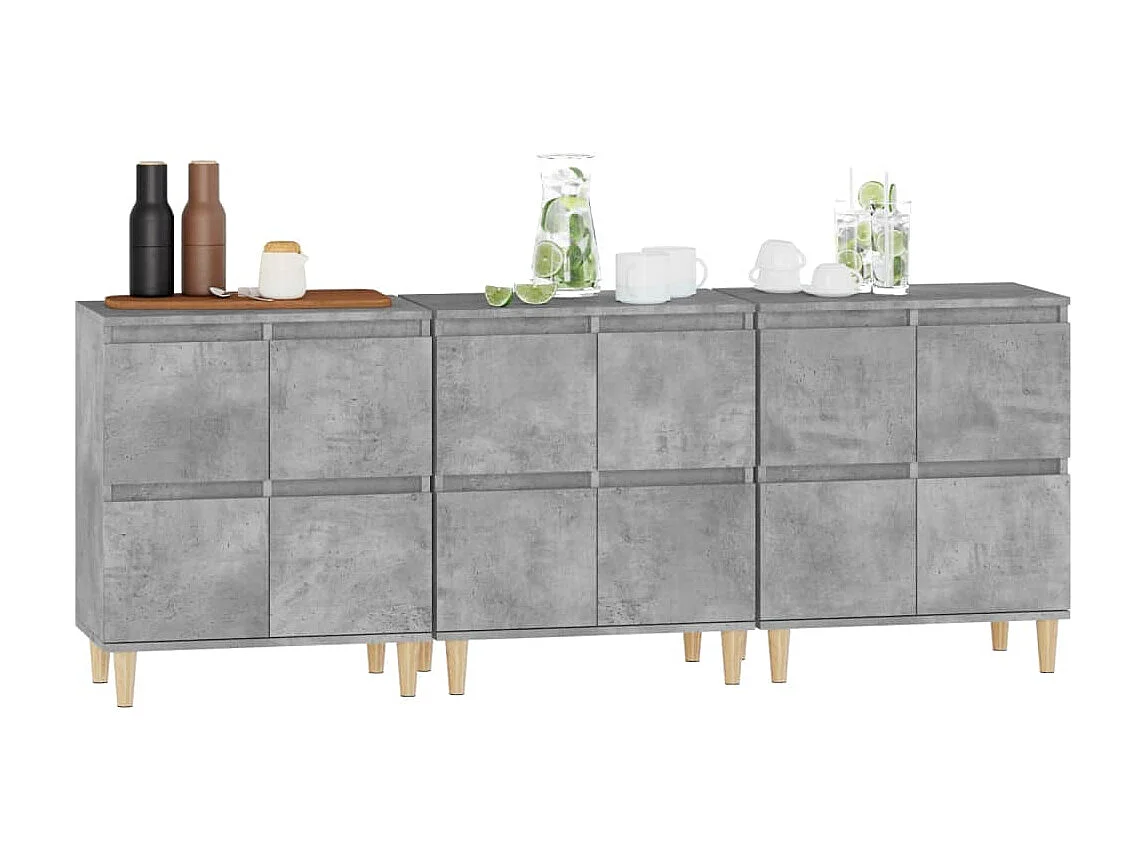 Aparadores 3 pcs 60x35x70 cm derivados de madeira cinza cimento PT533256