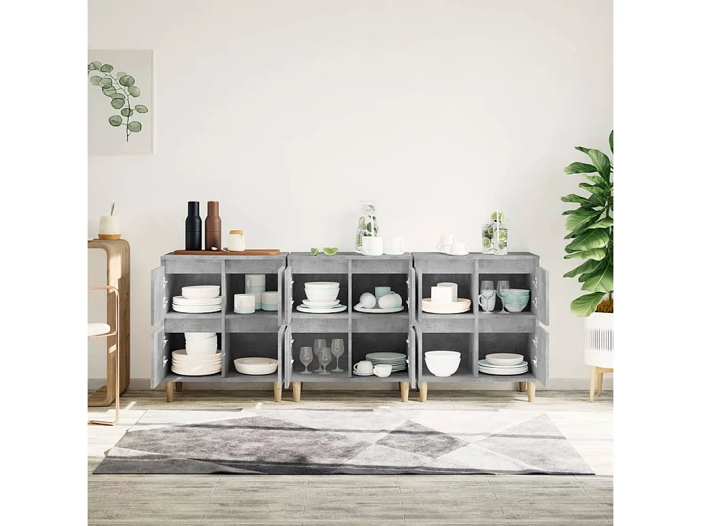Aparadores 3 pcs 60x35x70 cm derivados de madeira cinza cimento PT533256
