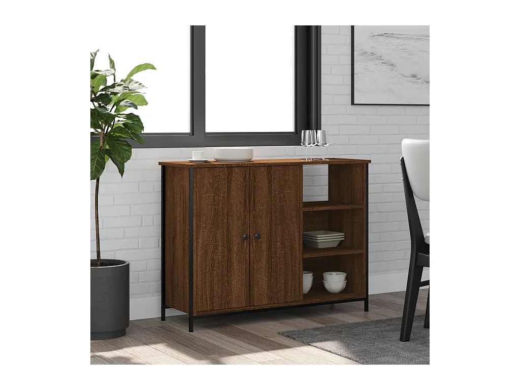 Buffet chêne marron 100x33x75 cm bois d'ingénierie QWE26909